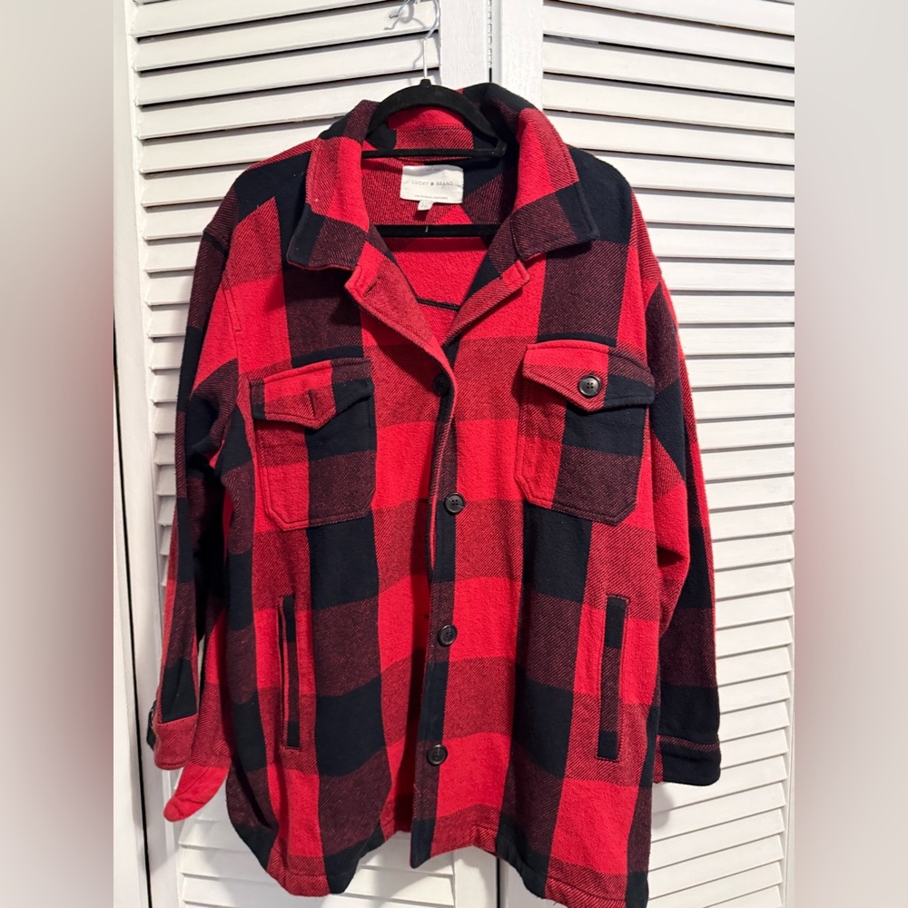 Lucky Brand Red and Black Plaid Utility Shacket